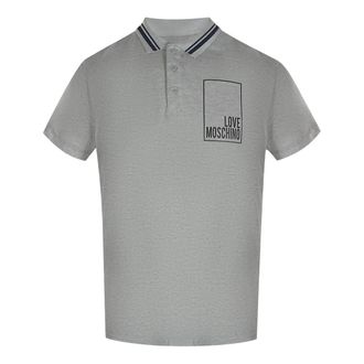Moschino Mens Love Box Logo Grey Polo Shirt Cotton - Size X-Large