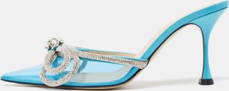 Mach & Mach Blue Pvc Crystal Embellished Double Bow Mules