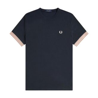 Fred Perry T-Shirts, male, Blue, Size: L Striped Cuff T-Shirt
