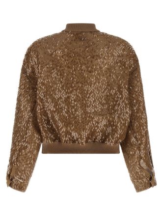 Brunello Cucinelli Sequin-Embroidered Silk Cardigan - Camel