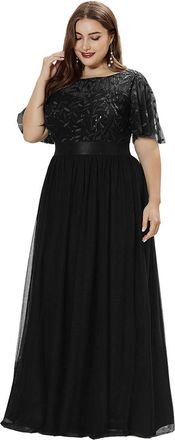 Ever-pretty Womens Short Sleeve Embroidery Empire Waist A Line Floor Length Elegant Long Mother of The Bride Dresses Black 22UK