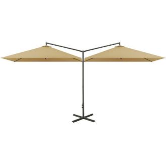 vidaXL Sombrilla Doble De Jard&iacute;n Con Palo De Acero Taupe 600x300 Cm Vidaxl