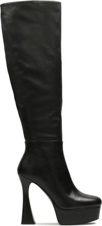 Kazar Zwarte platform- en bekerhaklaarzen - Dames - Hoge Laarzen - Zwart - 39 EU - Leer - Schoenen