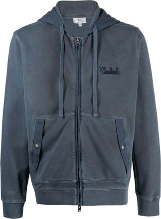 Woolrich embroidered-logo cotton hoodie - men - Cotton - M - Blue