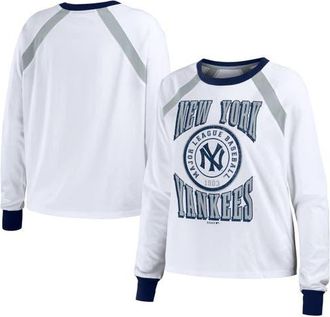 WEAR by Erin Andrews Womens WEAR by Erin Andrews White New York Yankees Raglan Long Sleeve T-Shirt at Nordstrom, Size Xx-Large