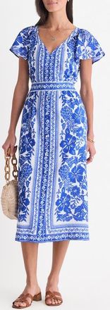 Vineyard Vines Britt Floral Short Sleeve Midi Dress in Scarf Print White at Nordstrom, Size Xx-Small