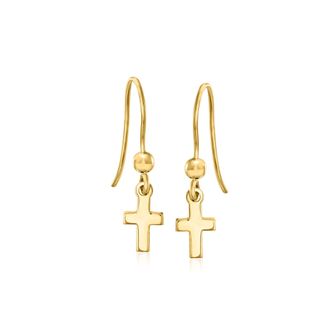 RS Pure by Ross-Simons Italian 10kt Yellow Gold Petite Cross Drop Earrings