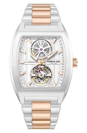 Kenneth Cole The Milford Tonneau Open Heart Automatic Bracelet Watch, 40mm x 52.5mm in Two Tone at Nordstrom