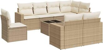 vidaXL Set De Sof&aacute;s De Jard&iacute;n 9 Pzas Con Cojines Rat&aacute;n Sint&eacute;tico Beige Vidaxl