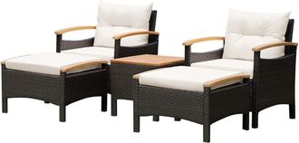 Giantex Set de muebles de patio de 5 piezas de madera de acacia y rat&aacute;n