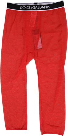 Dolce & Gabbana Womens Red Logo Lace Tight Midi Trousers Underwear Nylon Elastane