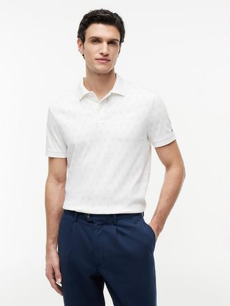 Tommy Hilfiger Mens Allover Flag Print Interlock Polo - White - XL