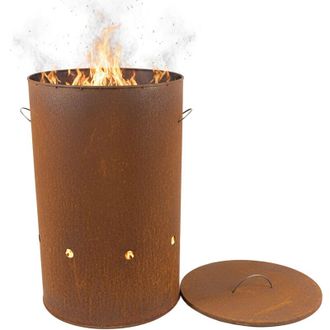 Relaxdays Relaxdays Braciere in acciaio Corten effetto ruggine HxD 60x38,5 cm, industriale con coperchio, giardino, rosso-marrone