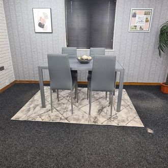 Kosy Koala Modern Grey Table With 4 Grey Faux Leather Chairs