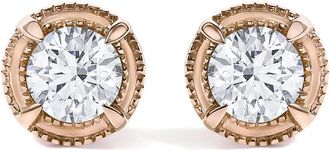 House of Brilliance 14K Rose Gold Plated.925 Sterling Silver 1.0 Cttw Round Diamond Solitaire Milgrain Stud Earrings