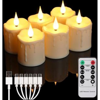 OEM Velas Recargables Sin Llama Con Control Remoto Y Temporizador, Velas Led Realistas A Pilas, Juego De 6 Velas El&eacute;ctricas Artificiales De Luz Blanca C&aacute;l