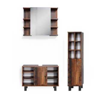 Vicco Conjunto De Muebles De Ba&ntilde;o Fynn, Roble R&uacute;stico, 3 Piezas, Mueble Bajo 80 Cm