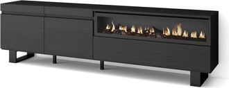 Skraut Home Mueble tv efecto madera negro 200x35x57cm chimenea efecto fuego