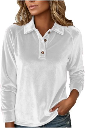 Generic Womens Velvet Tops Elegant Button Down Sweatshirts Dressy Long Sleeve Blouse Puff Comfortable Shirts Ladies Casual Loose Fit Blouses Autumn Clothes Wh