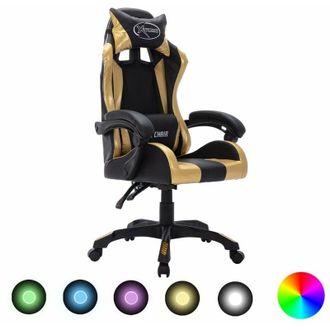 vidaXL Vidaxl - Silla gaming con luces led rgb cuero sintético dorado y negro