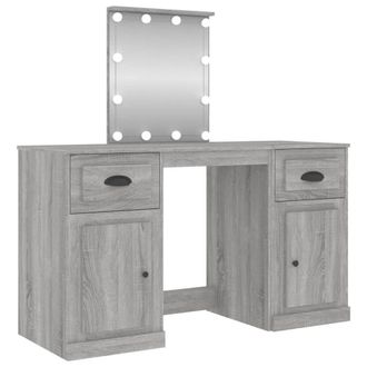 Berkfield Home Dressing Table with LED Grey Sonoma 130x50x132.5 cm