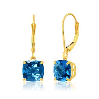 MAX + STONE 14k Solid Yellow Gold Gemstone Dangle Leverback Earrings (8mm)