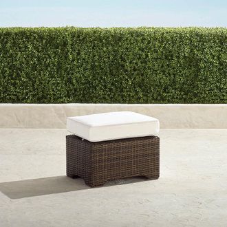 Frontgate Small Palermo Ottoman with Cushion in Bronze Wicker - Standard, Indigo with Canvas piping - Frontgate