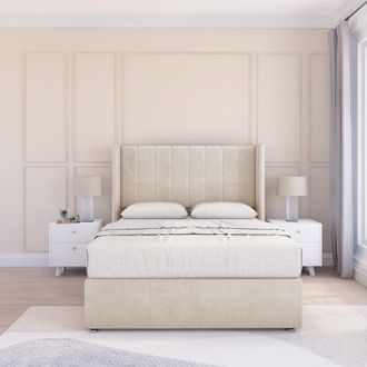 Sloomy Falcon Plush Wingback Bed Set, No Drawers & 54 Floor Standing Headboard in Cream | Size: Small Single