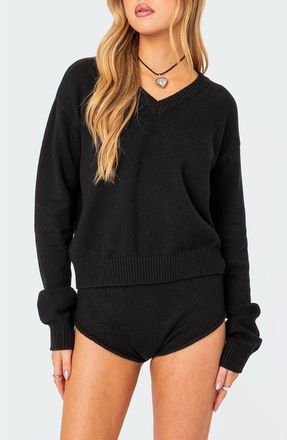 Edikted Comfort Club Oversize Crop Sweater in Black at Nordstrom, Size X-Small