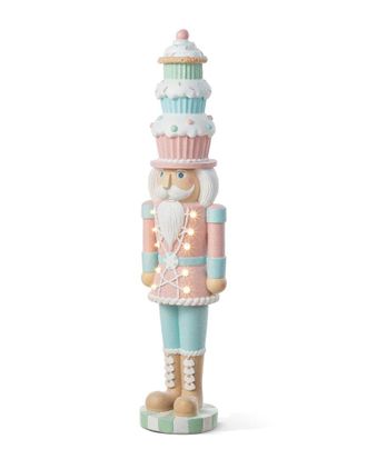 Glitzhome 28In Lighted Macaron Christmas Nutcracker Porch Decor
