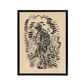 Artery8 Guilt Ink Drawing Arnold Weisz Kubincan Black Framed Canvas Wall Art in Beige | Size: W24 x H32