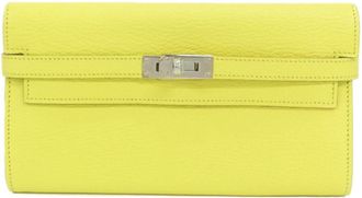 Herm&egrave;s Lime Yellow Chevre Leather Long Wallet (Bi-Fold) (Pre-Owned)