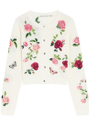 Alice & Olivia Dollie Floral-embroidered Knit Cardigan - White - XL (UK16 / XL)