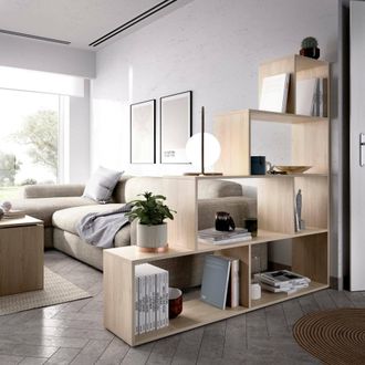 Dmora Librer&iacute;a Dmorr, Librer&iacute;a De Doble Cara Con 6 Estantes, Estante Separador Con Compartimentos De Oficina, 145x29h145 Cm, Roble - Dmora