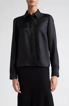 Nellie Partow Lara Silk Button-Up Top in Black at Nordstrom, Size 6
