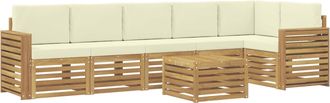 vidaXL Conjunto De Sof&aacute;s De Exterior 7 Uds. Blanco Y Crema Poli&eacute;ster Vidaxl