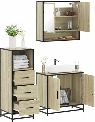vidaXL Set De Muebles De Ba&ntilde;o 3 Pzas Madera Contrachapada Roble Sonoma Vidaxl