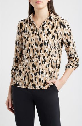 Anne Klein Print Shirt in Anne Black/Latte Multi at Nordstrom, Size X-Large P