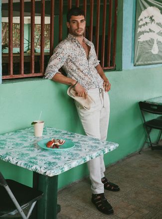 Le 31 Mens Pleated mini-chevron pure linen pant