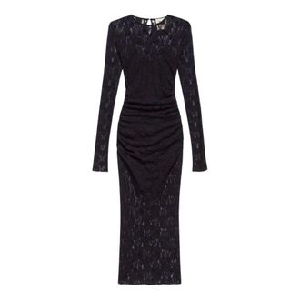 Aniye By Midi-jurk van kant met gedrapeerde taille en afneembare onderjurk - Dames - Jurken - Zwart - Maat: L Leer