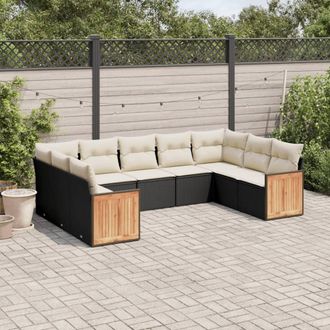vidaXL Set De Sof&aacute;s De Jard&iacute;n 8 Piezas Y Cojines Rat&aacute;n Sint&eacute;tico Negro Vidaxl