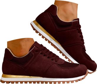 Generic Womens Fashion Sneakers Stylish Retro Casual Running Walking Shoes for Women Suede Lace Up Chunky Platform Sneakers Lightweight Athletic Workout Tenni