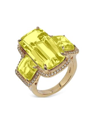 Goshwara 18K yellow gold Gossip diamond and lemon quartz ring - women - 18kt Yellow Gold/Diamond/Lemon Quartz - 6 1/2