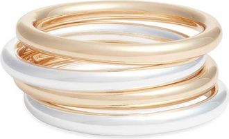 Open Edit Set of 4 Polished Bangle Bracelets in Gold- Silver at Nordstrom