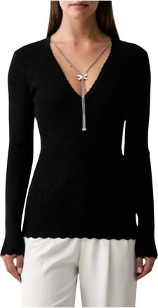 Silvian Heach Tenira V-neck Knit - Dames - V-hals truien - Zwart - L - Polyester - Truien & Vesten