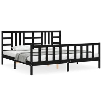 Berkfield Home Bed Frame with Headboard Black 200x200 cm Solid Wood
