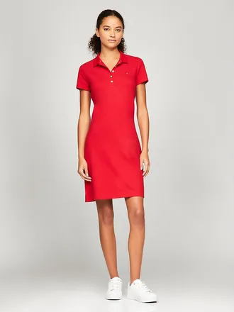 Tommy Hilfiger Womens Regular Fit Stretch-Cotton Polo Dress - Red - XXL