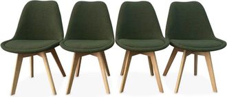 Sweeek Silla escandinava de madera de haya y borreguito, set de 4, caqui