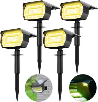 OEM Focos Solares Para Exteriores, Juego De 4 Unidades, 72 Led, 3 Niveles De Brillo, Resistentes Al Agua (ip65), Luz Blanca C&aacute;lida Para Jard&iacute;n Y Caminos