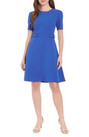 London Times Button Tab Fit & Flare Dress in Olymp Blue at Nordstrom Rack, Size 12